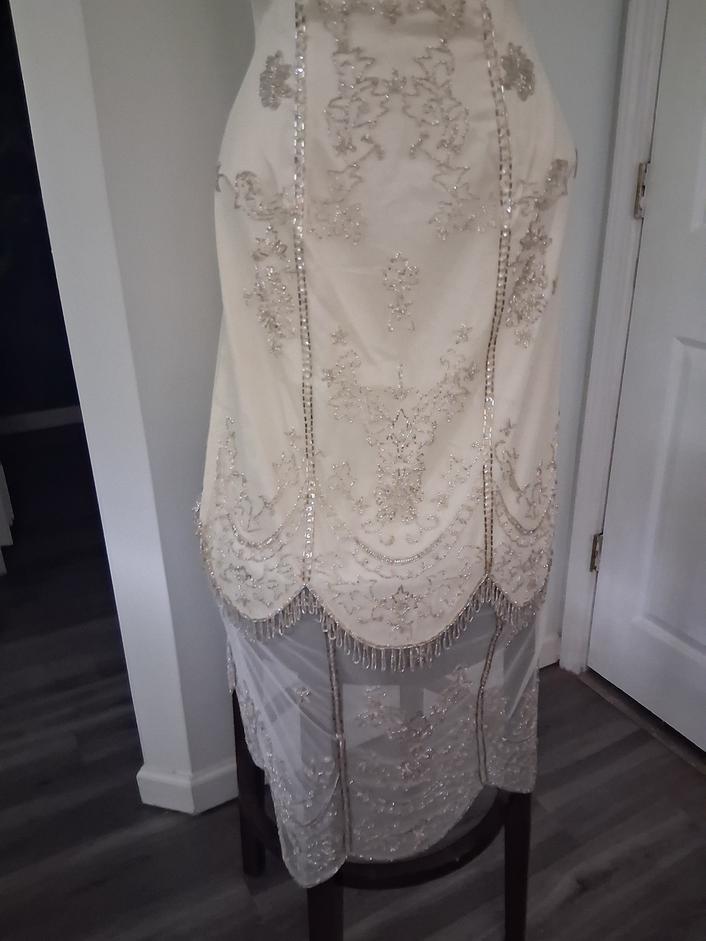 Embellished Ivory Evening Dress with Beaded Detail - Picture 2 of 13